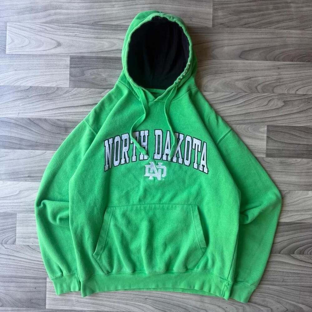 Vintage University of North Dakota College Hoodie Large Green Y2K